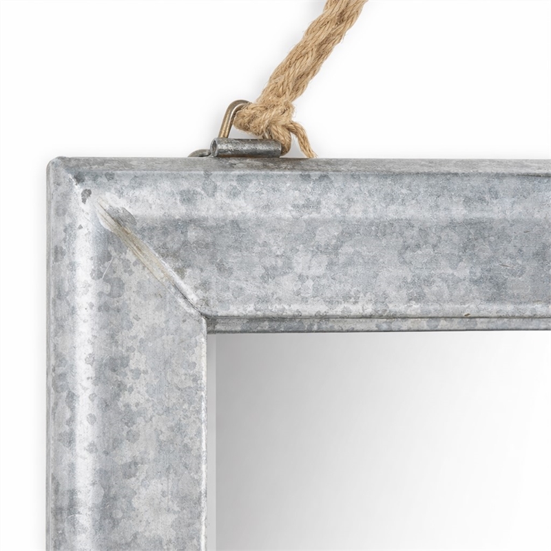 Pemberly Row Galvanized Framed Hanging Mirror with Top Rope