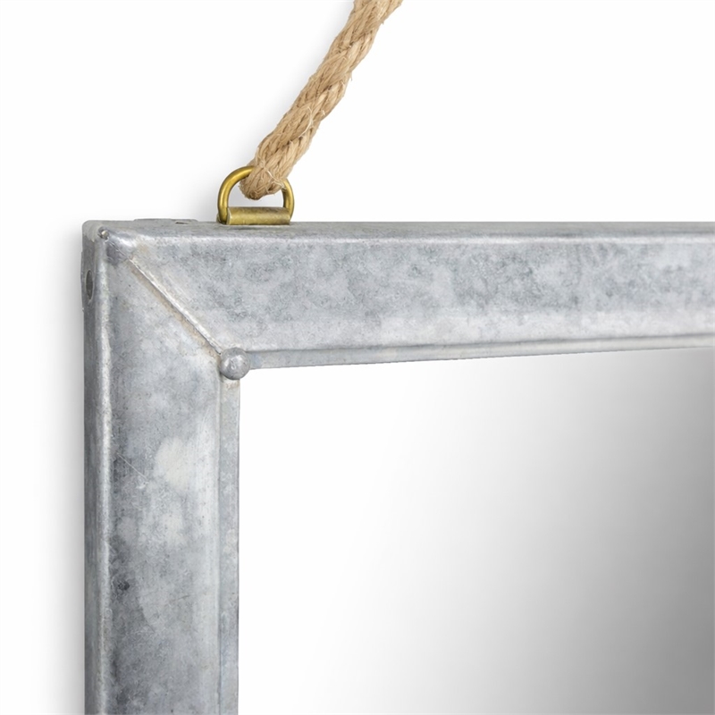 Pemberly Row Galvanized Framed Hanging Mirror with Top Rope