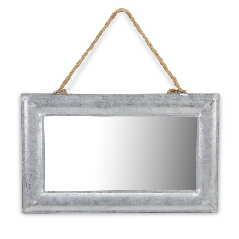 Pemberly Row Galvanized Framed Hanging Mirror with Top Rope