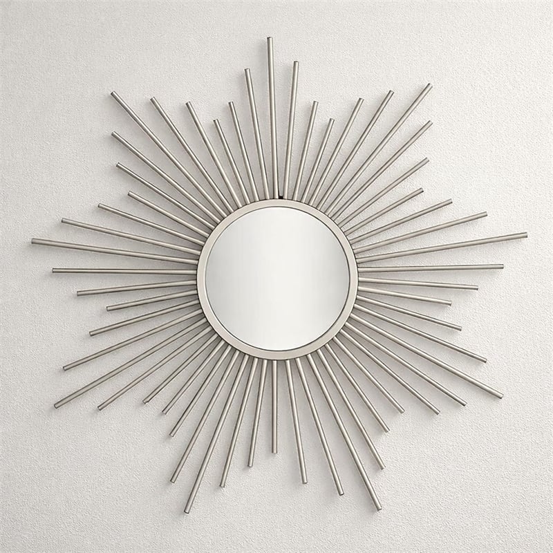 Pemberly Row Silver Metal Sunburst Wall Mirror with Hanging Opening