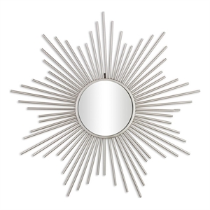 Pemberly Row Silver Metal Sunburst Wall Mirror with Hanging Opening