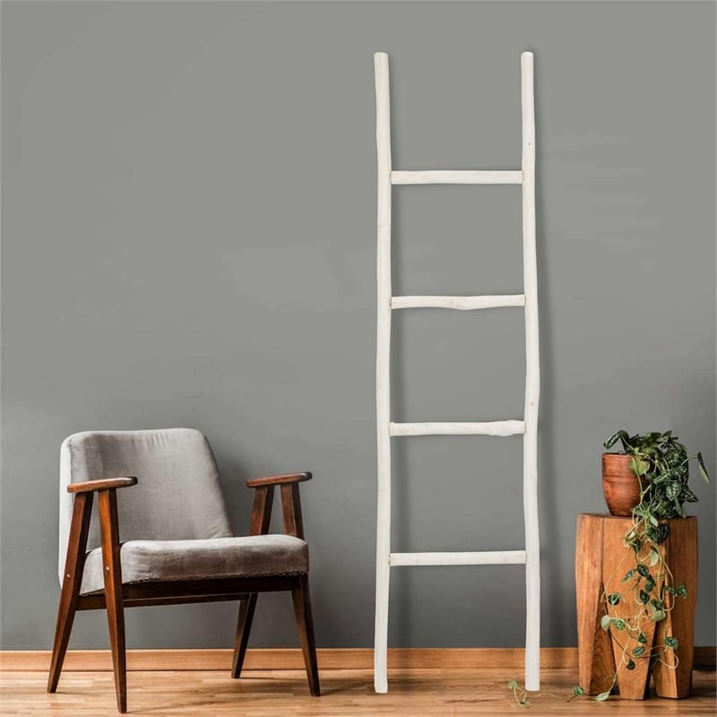 Pemberly Row White Wash Wood Ladder with 4 Tiers