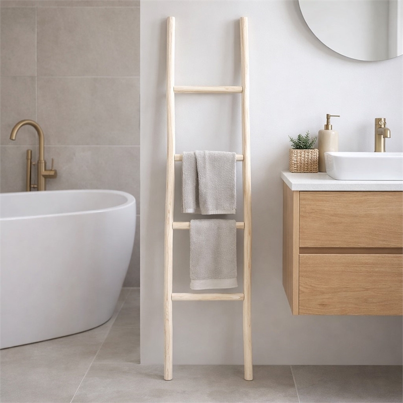 Pemberly Row White Wash Wood Ladder with 4 Tiers