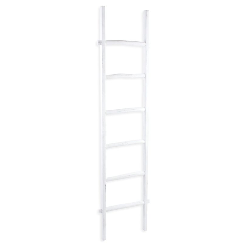 Pemberly Row Rustic White Wood Ladder with 6 Rungs