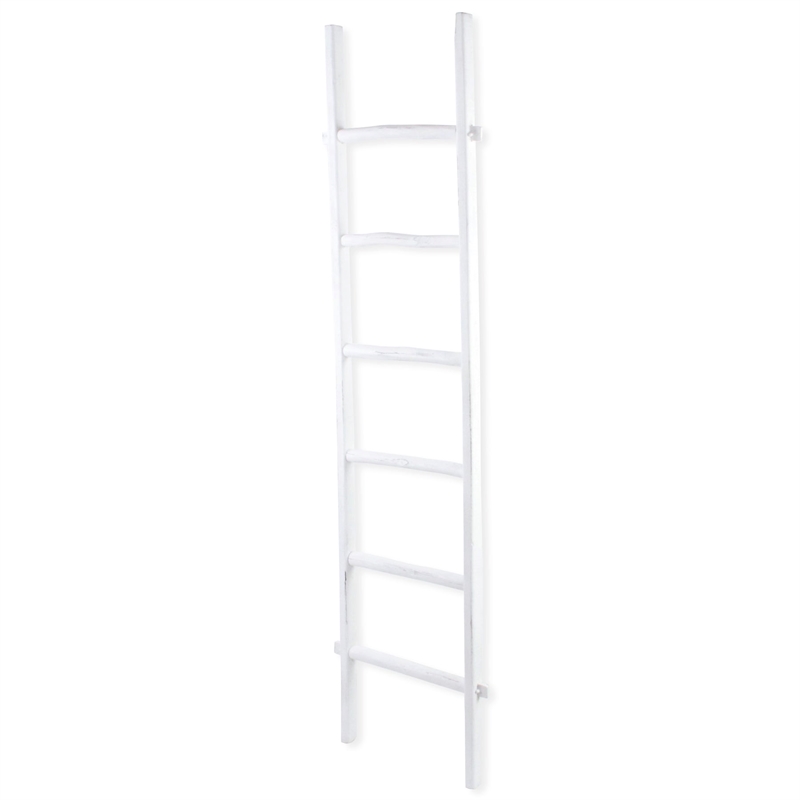 Pemberly Row Rustic White Wood Ladder with 6 Rungs