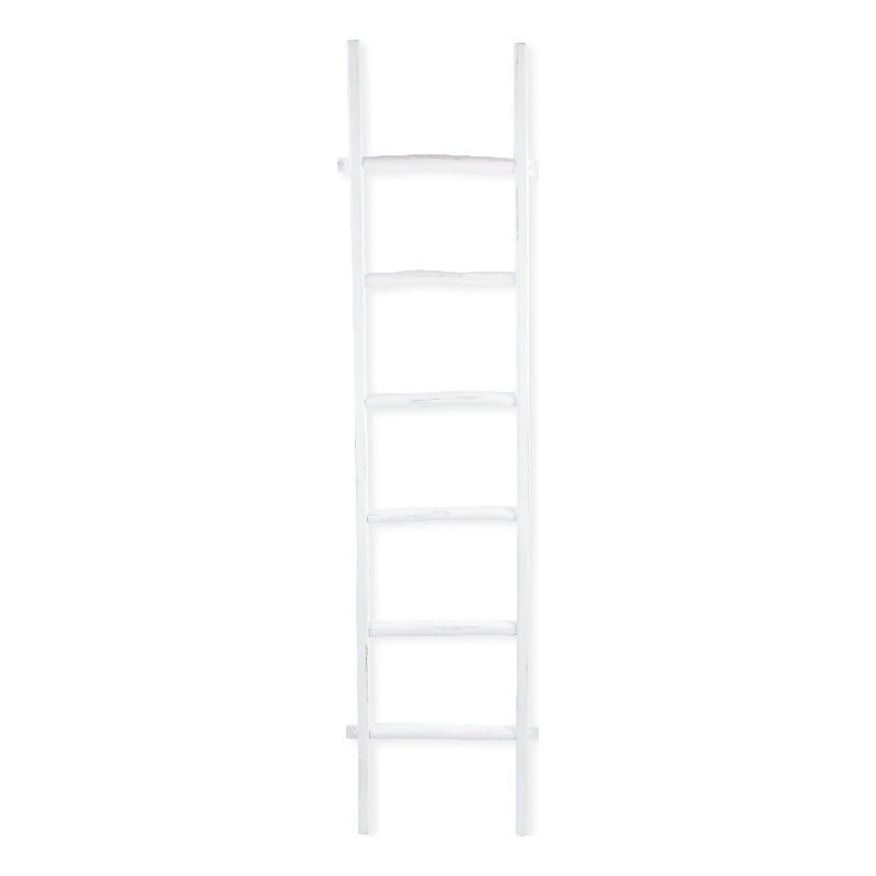 Pemberly Row Rustic White Wood Ladder with 6 Rungs
