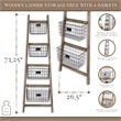 Pemberly Row Wood Storage Ladder with 4 Basket Tiers and 5 Rungs