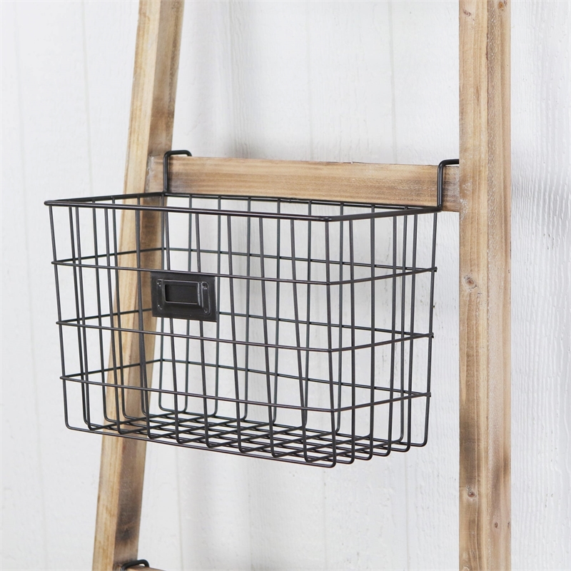 Pemberly Row Wood Storage Ladder with 4 Basket Tiers and 5 Rungs