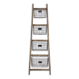 Pemberly Row Wood Storage Ladder with 4 Basket Tiers and 5 Rungs