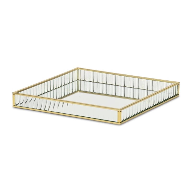 Pemberly Row Gold Square Fluted Glass Tray in 9.75 in