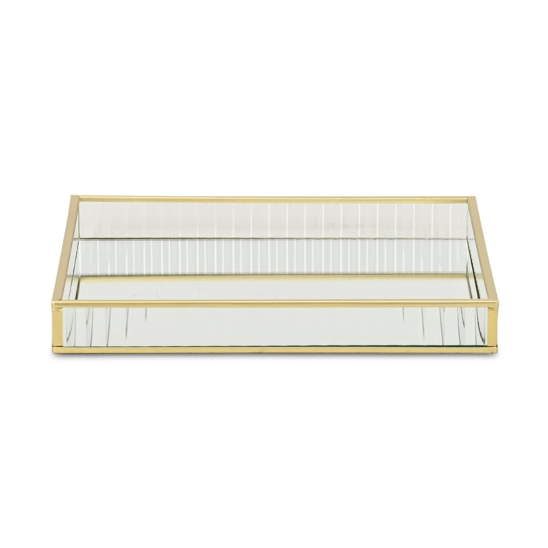 Pemberly Row Gold Square Fluted Glass Tray in 9.75 in
