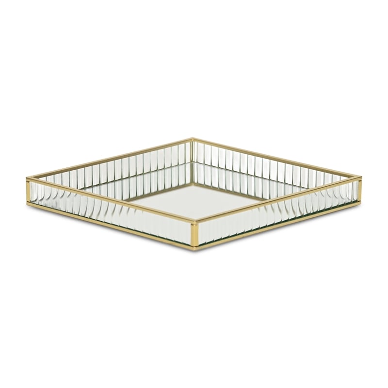 Pemberly Row Gold Square Fluted Glass Tray in 9.75 in