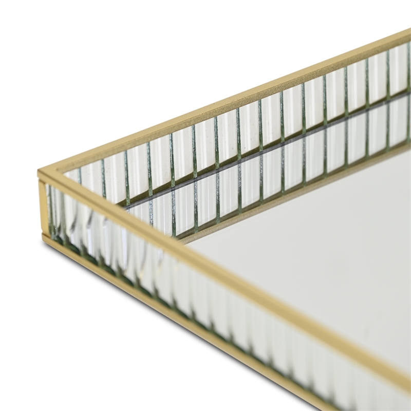 Pemberly Row Gold Square Fluted Glass Tray in 9.75 in