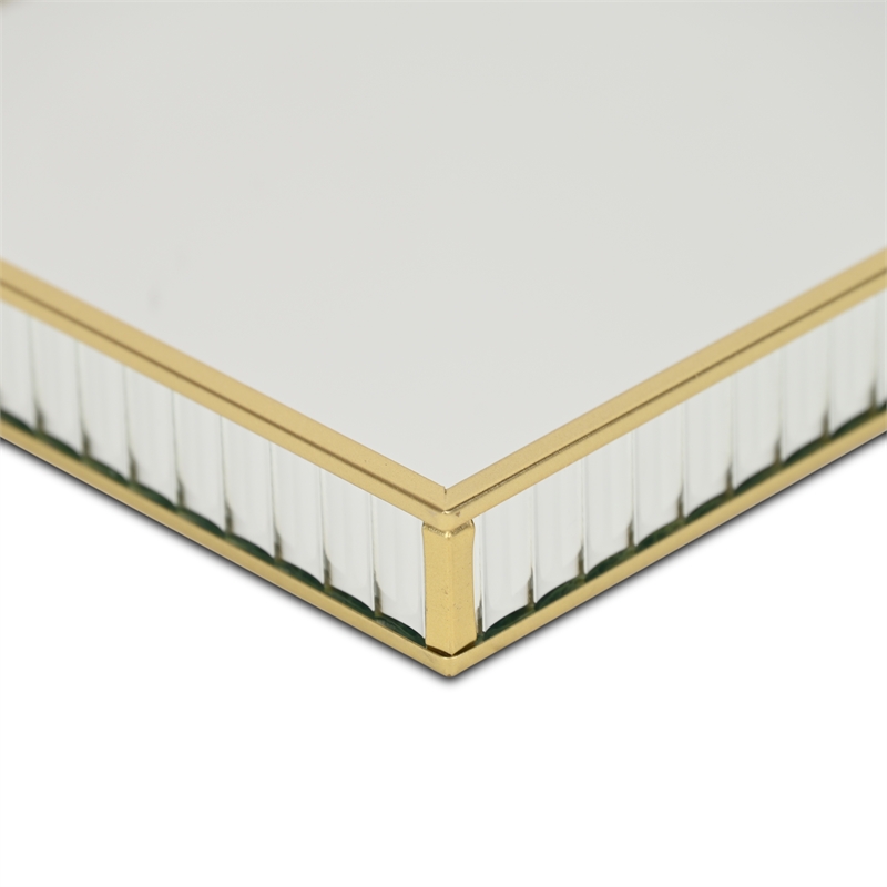 Pemberly Row Gold Square Fluted Glass Tray in 9.75 in