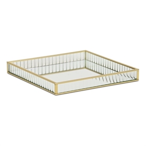 Pemberly Row Gold Square Fluted Glass Tray in 9.75 in