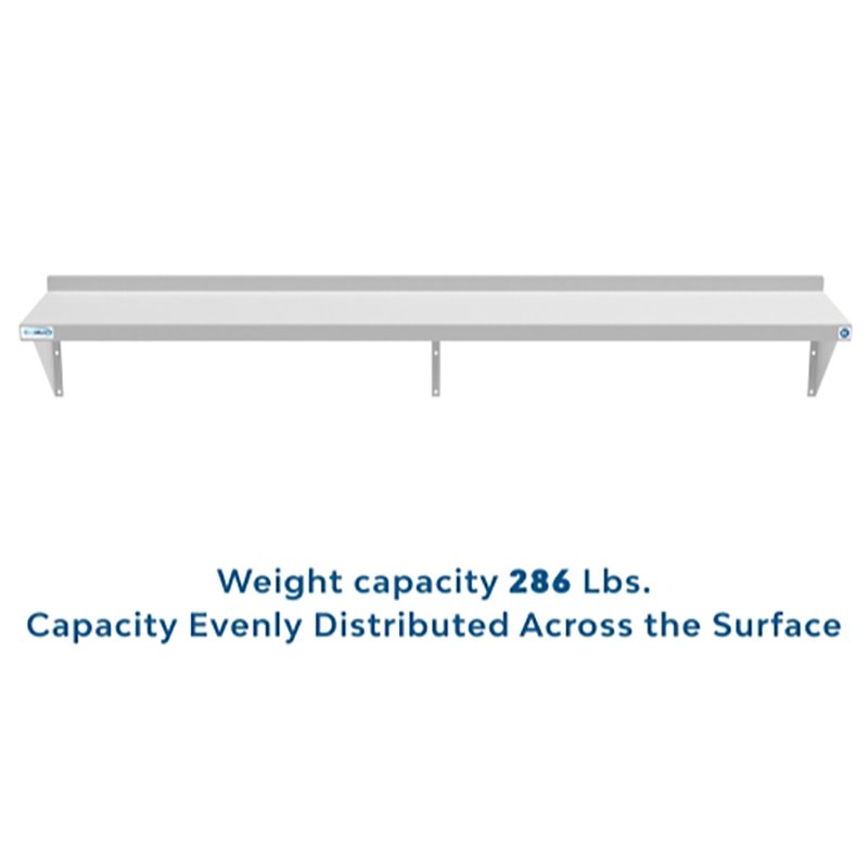 Pemberly Row 12x72 NSF Stainless Steel Wall Mount Shelf for Kitchen in Silver