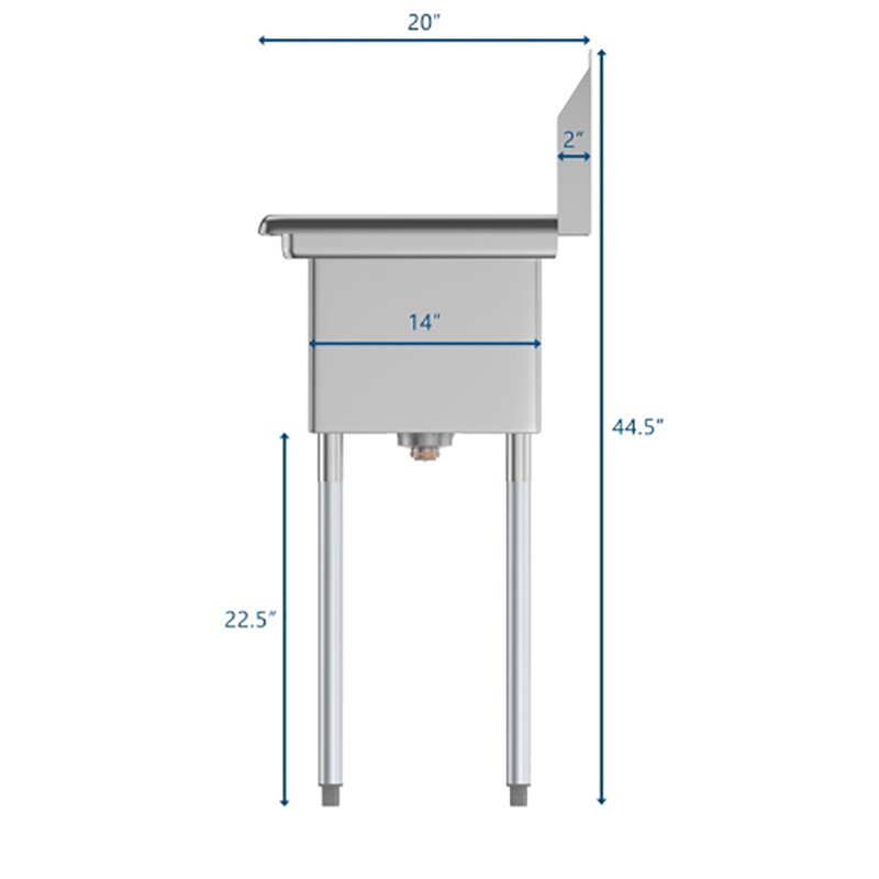 Pemberly Row Silver 10x14x10 Left NSF Stainless Steel Kitchen Prep/Utility Sink