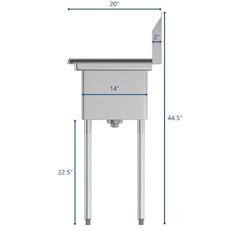 Pemberly Row Silver 10x14x10 Left NSF Steel Kitchen Prep & Utility Sink