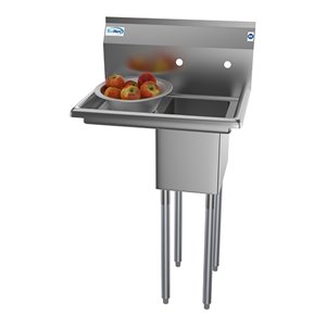 Pemberly Row Silver 10x14x10 Left NSF Steel Kitchen Prep & Utility Sink