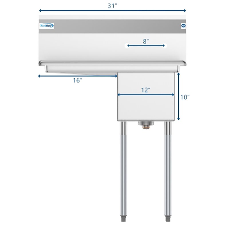 Pemberly Row Silver 12x16x10 Left NSF Stainless Steel Kitchen Prep/Utility Sink