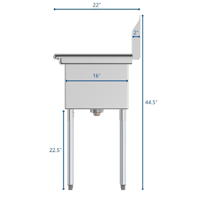 Pemberly Row Silver 12x16x10 Right NSF Stainless Steel Kitchen Prep/Utility Sink