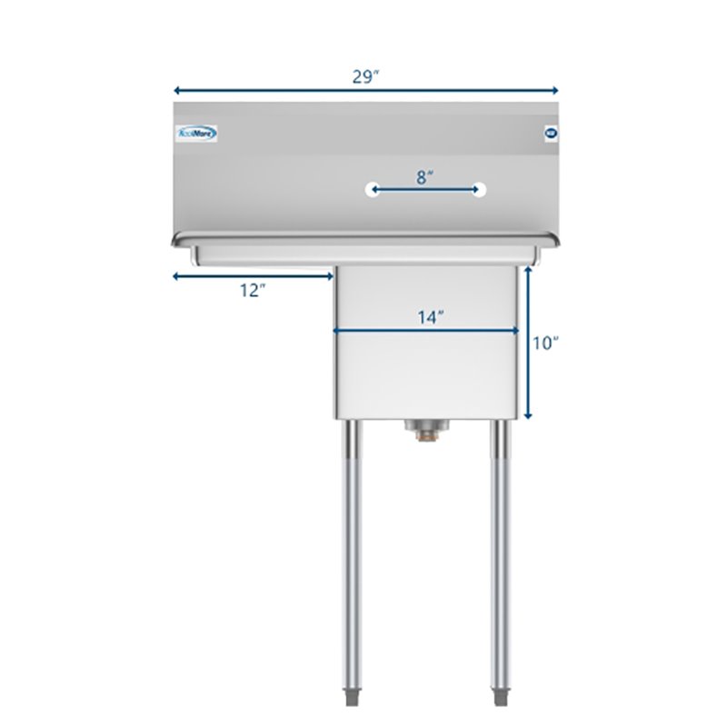 Pemberly Row Silver 14x16x11 Left NSF Stainless Steel Kitchen Prep/Utility Sink