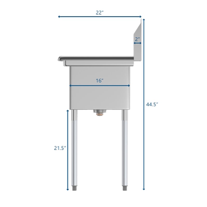 Pemberly Row Silver 14x16x11 Left NSF Stainless Steel Kitchen Prep/Utility Sink