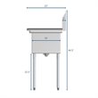 Pemberly Row Silver 12x16x10 Right Stainless Steel Kitchen Prep & Utility Sink