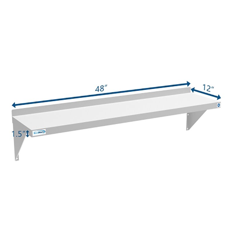 Pemberly Row 12x48 NSF Stainless Steel Wall Mount Shelf for Kitchen in Silver