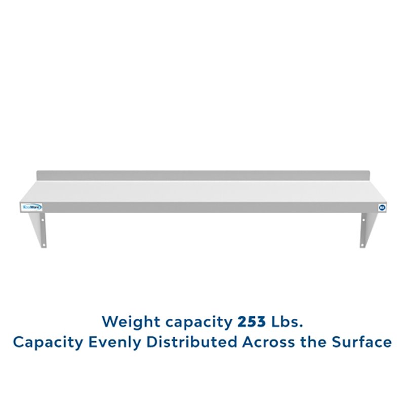 Pemberly Row 12x48 NSF Stainless Steel Wall Mount Shelf for Kitchen in Silver