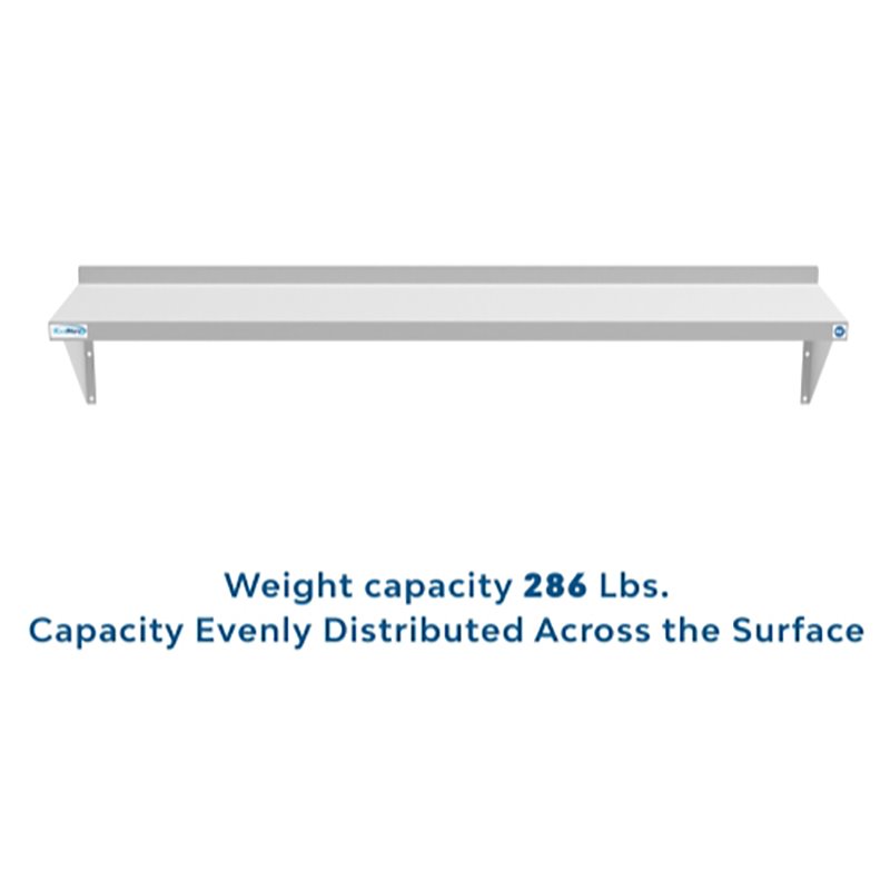 Pemberly Row 12x60 NSF Stainless Steel Wall Mount Shelf for Kitchen in Silver