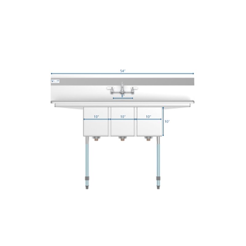 Pemberly Row Silver 10x14x10 3-Compartment Stainless Steel Kitchen Sink & Faucet