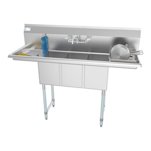 Pemberly Row Silver 10x14x10 3-Compartment Stainless Steel Kitchen Sink & Faucet