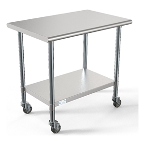 Pemberly Row 24&quotx36&quot 18-Gauge Stainless Steel Commercial Work Table with Casters