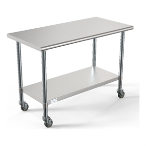 Pemberly Row 24&quotx48&quot 18-Gauge Stainless Steel Commercial Work Table with Casters