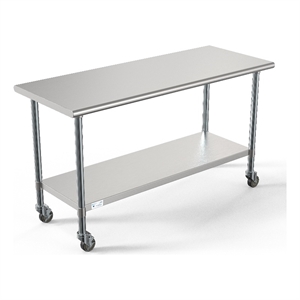 Pemberly Row 24&quotx60&quot 18-Gauge Stainless Steel Commercial Work Table with Casters