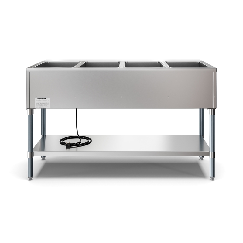 Pemberly Row Four Pan Open Well Electric Steam Table with Undershelf