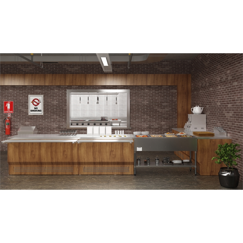 Pemberly Row Four Pan Open Well Electric Steam Table with Undershelf