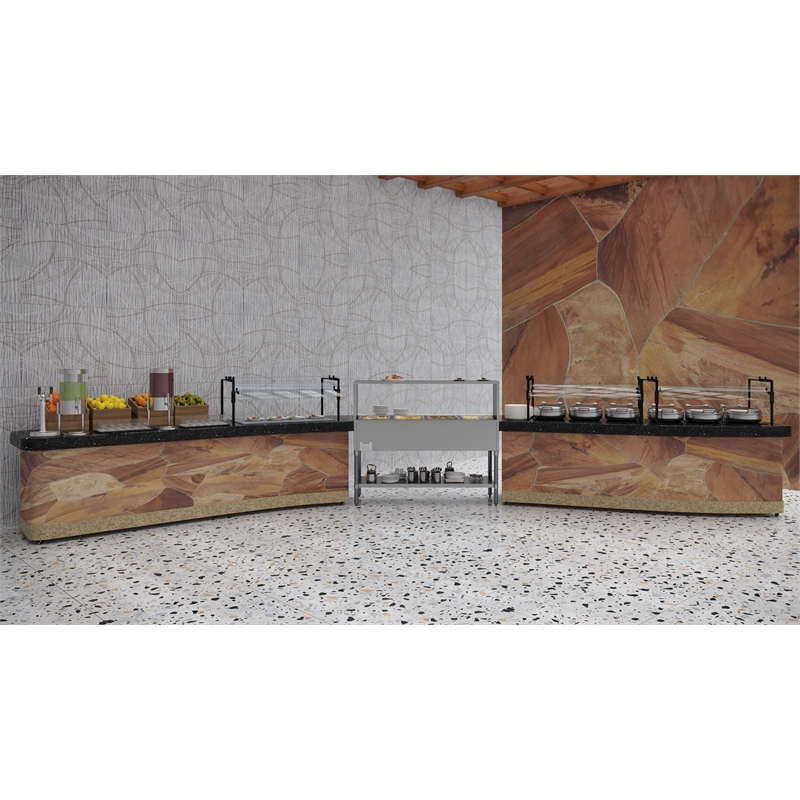 Pemberly Row 4 Pan Open Well Electric Steam Table with Undershelf & Sneeze-Guard