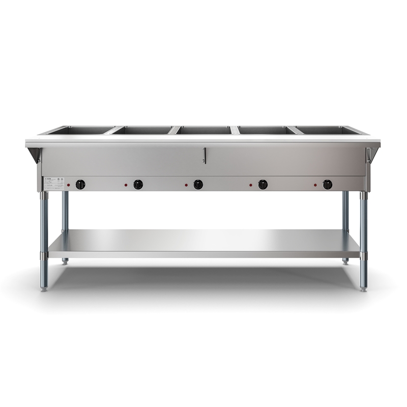 Pemberly Row Five Pan Open Well Electric Steam Table with Undershelf 240V