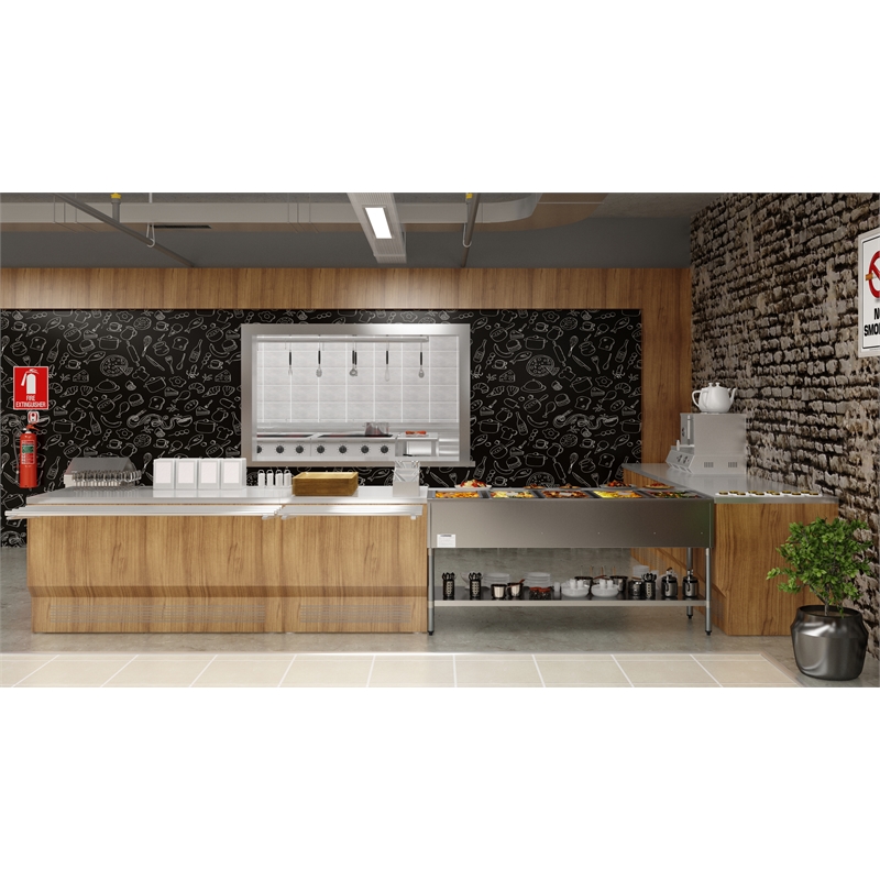 Pemberly Row Five Pan Open Well Electric Steam Table with Undershelf 240V