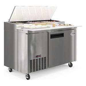 Pemberly Row Silver 50&quot One Door Commercial Pizza Prep Refrigerator in Steel