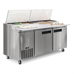 Pemberly Row Silver 71&quot Two Door Commercial Pizza Prep Refrigerator in Steel