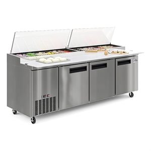 Pemberly Row Silver 92&quot 3 Door Commercial Pizza Prep Refrigerator in Steel