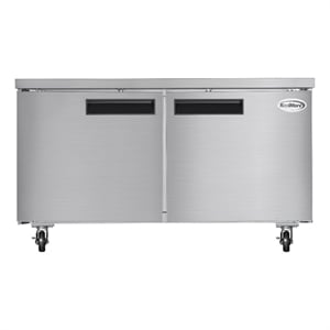 Pemberly Row 60&quot Two-Door Commercial Undercounter Freezer with Casters in Silver