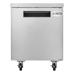 Pemberly Row 27&quot One-Door Commercial Undercounter Freezer with Casters in Silver