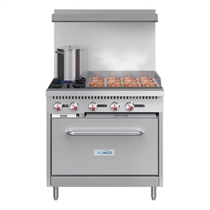 Pemberly Row 36&quot 2 Burner Commercial LP Range with 24&quot Griddle in Steel
