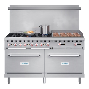 Pemberly Row 60&quot 6 Burner Commercial LP Range with 24&quot Griddle in Steel