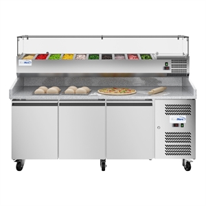 Pemberly Row 79&quot 3-Door Commercial Refrigerated Granite Top Pizza Prep Station