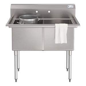 Pemberly Row 42&quot 16-Gauge 2-Compartment Commercial Sink with Backsplash in Steel